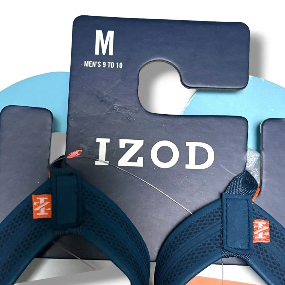 IZOD Mens Flip Flop Sandals Blue Orange White Colorblock Mesh Strap Size‎ M 9-10